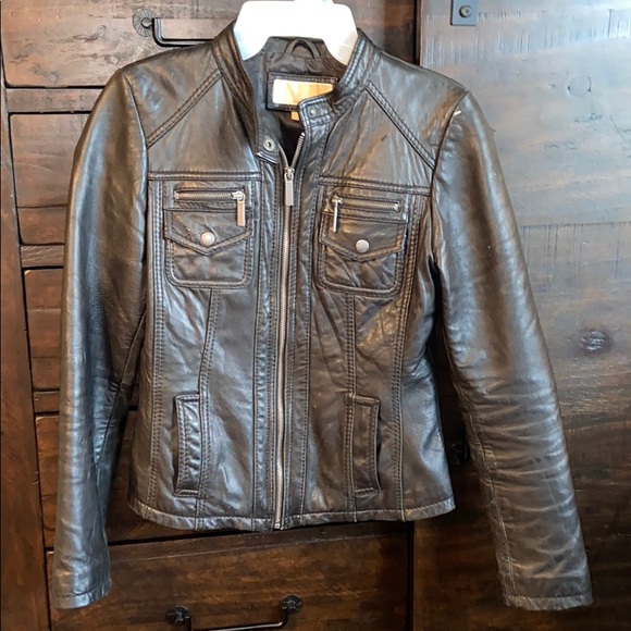 Michael Kors black leather moto jacket used - Picture 1 of 7